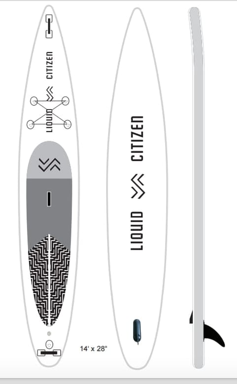 Liquid Citizen stand-up paddleboard with geometric designs